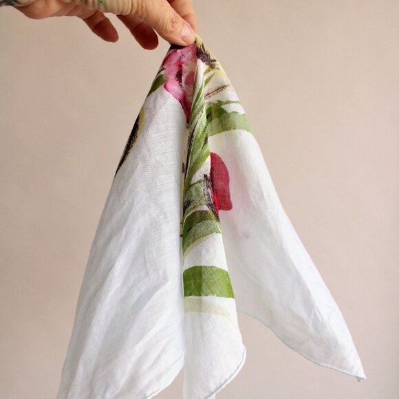 Vintage 1960s Scarf, Tulip Print Cotton Handkerchief - Picture 8 of 9